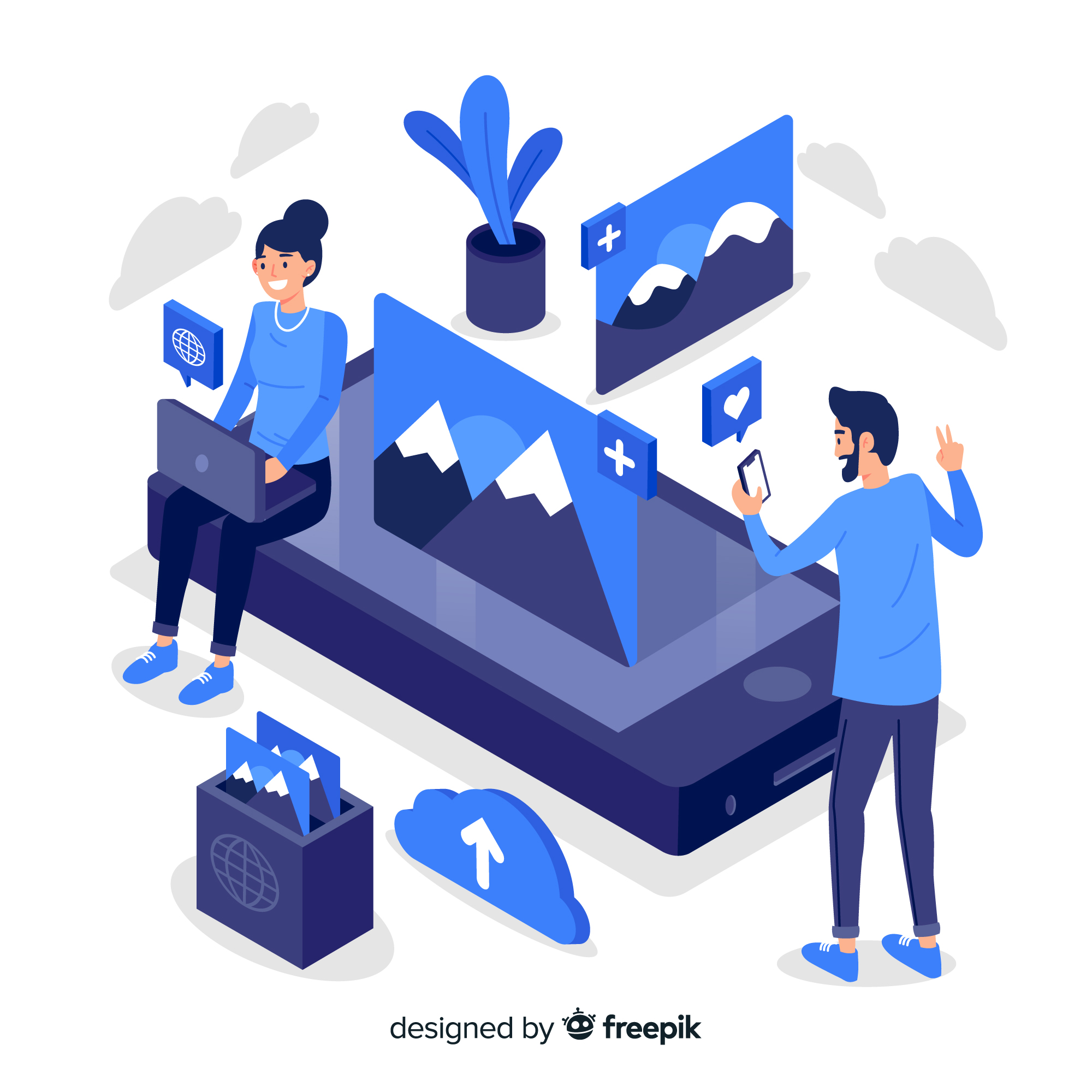 The Benefits of Employing Image Optimization Man and Woman Uploading Image to Cloud