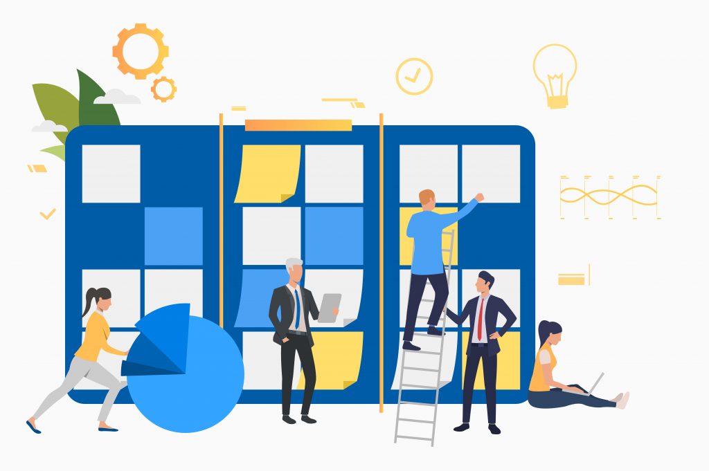 Vector of people scheduling on giant post its