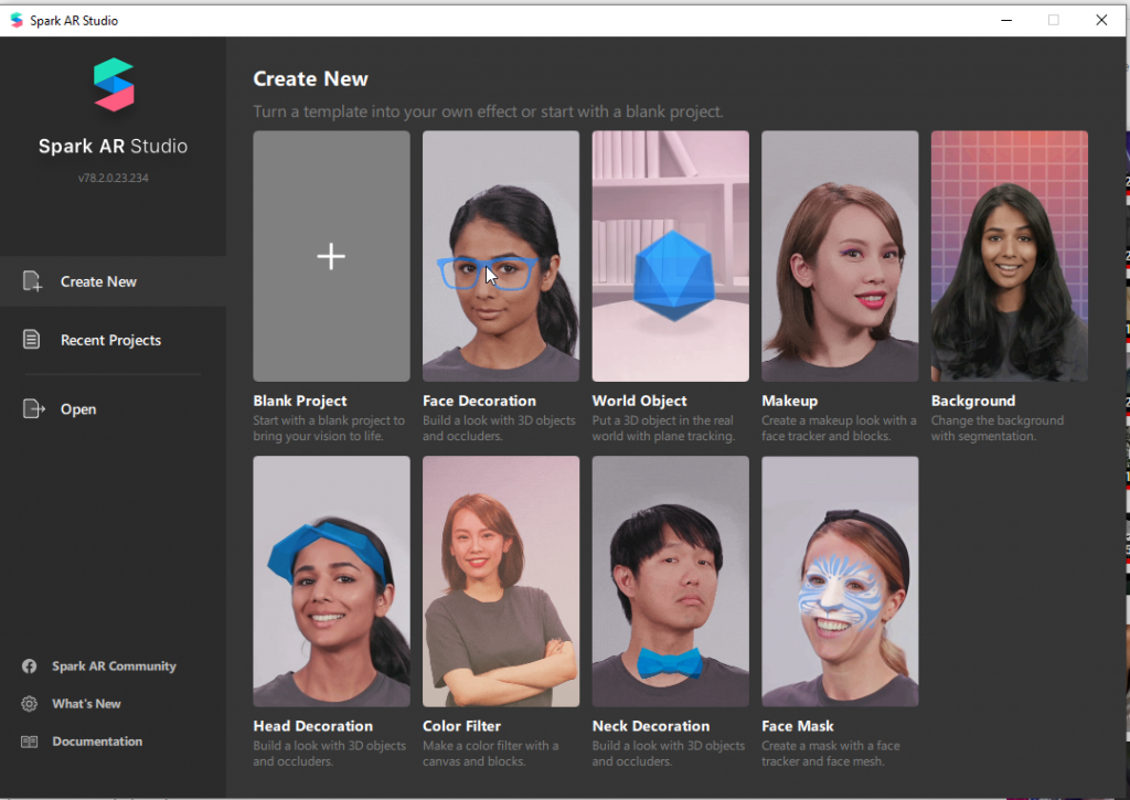 preview of spark ar studio to create ar filters for instagram