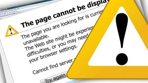 The page cannot be displayed dead link with error sign as one of the most common web development mistakes