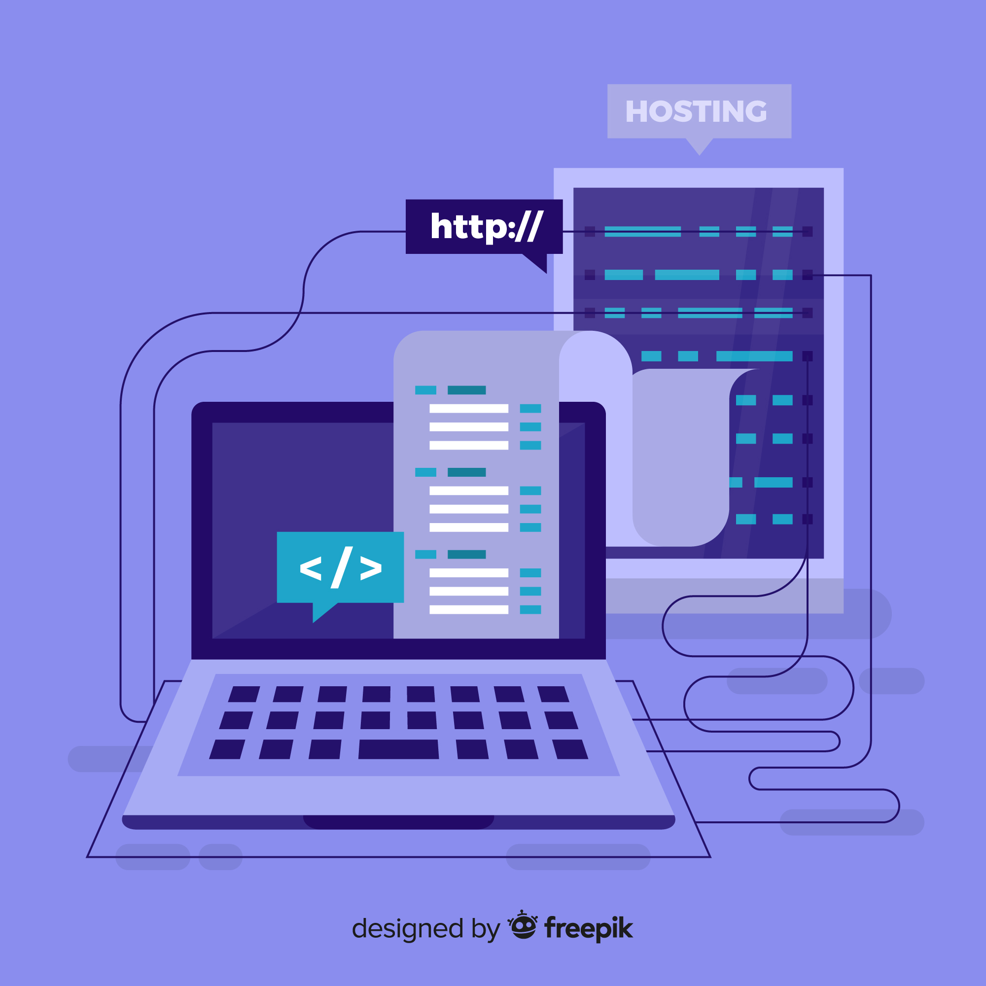 illustration of laptop connected to web host with free ssl