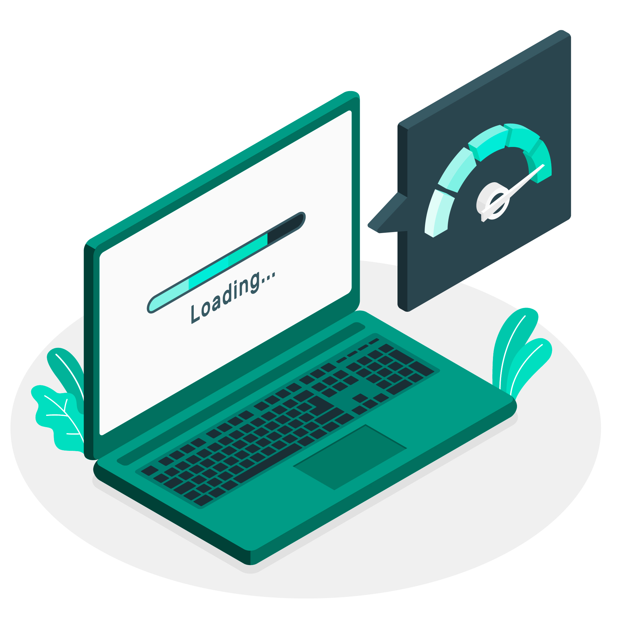 illustration of laptop with loading screen and speed meter to determine website ranking