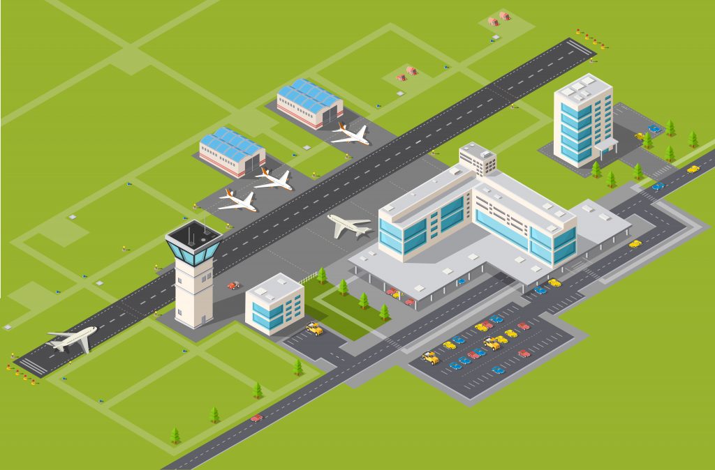 illustration of airport runway and facilities