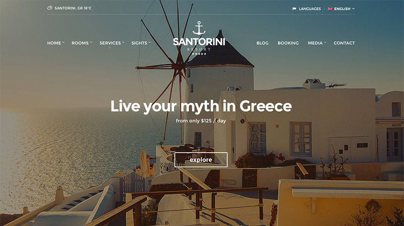 santorini hotel theme for wordpress