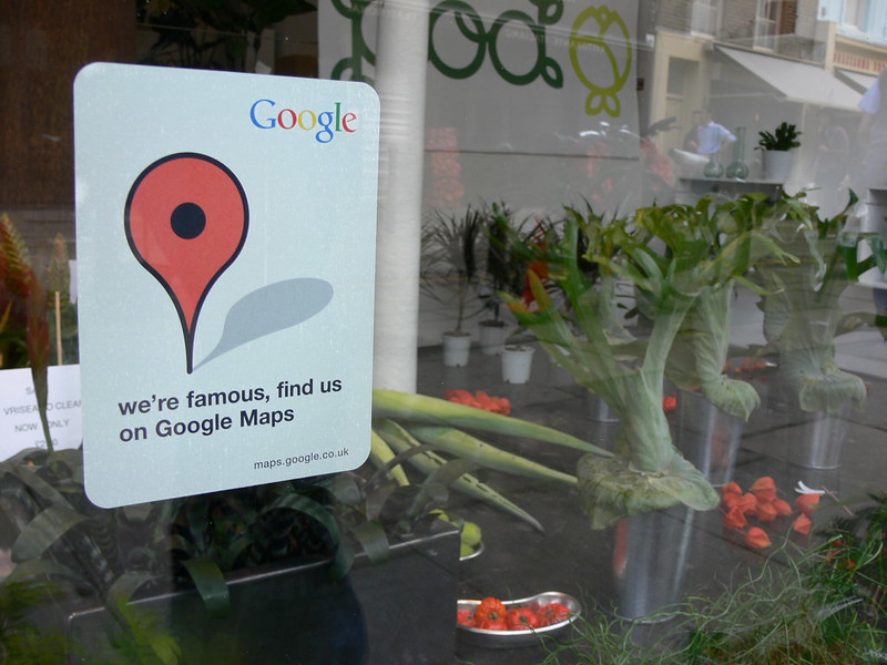 sign on physical shop that says they have a google maps business listing as a part of their marketing