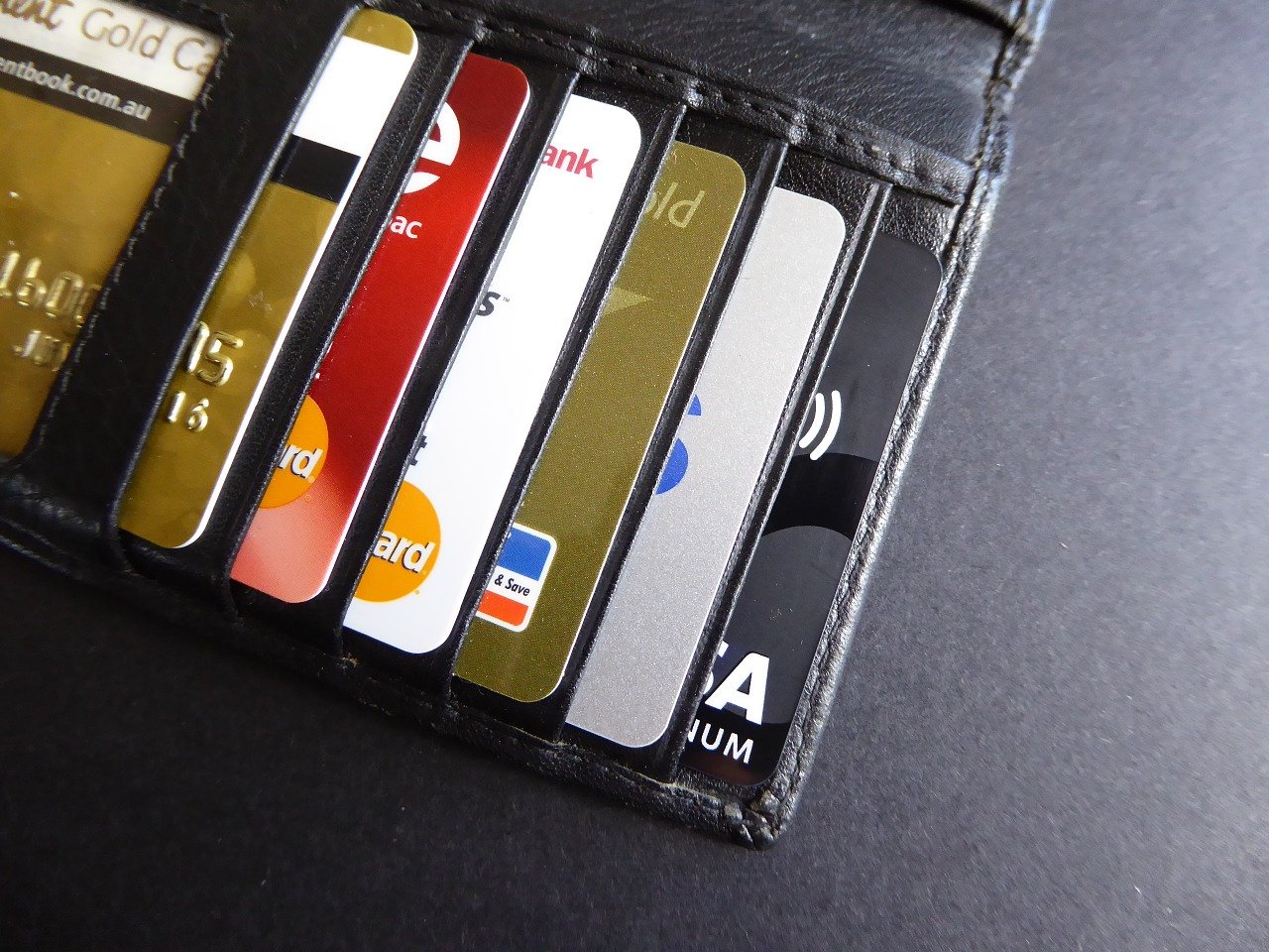 wallet with row of credit and debit cards
