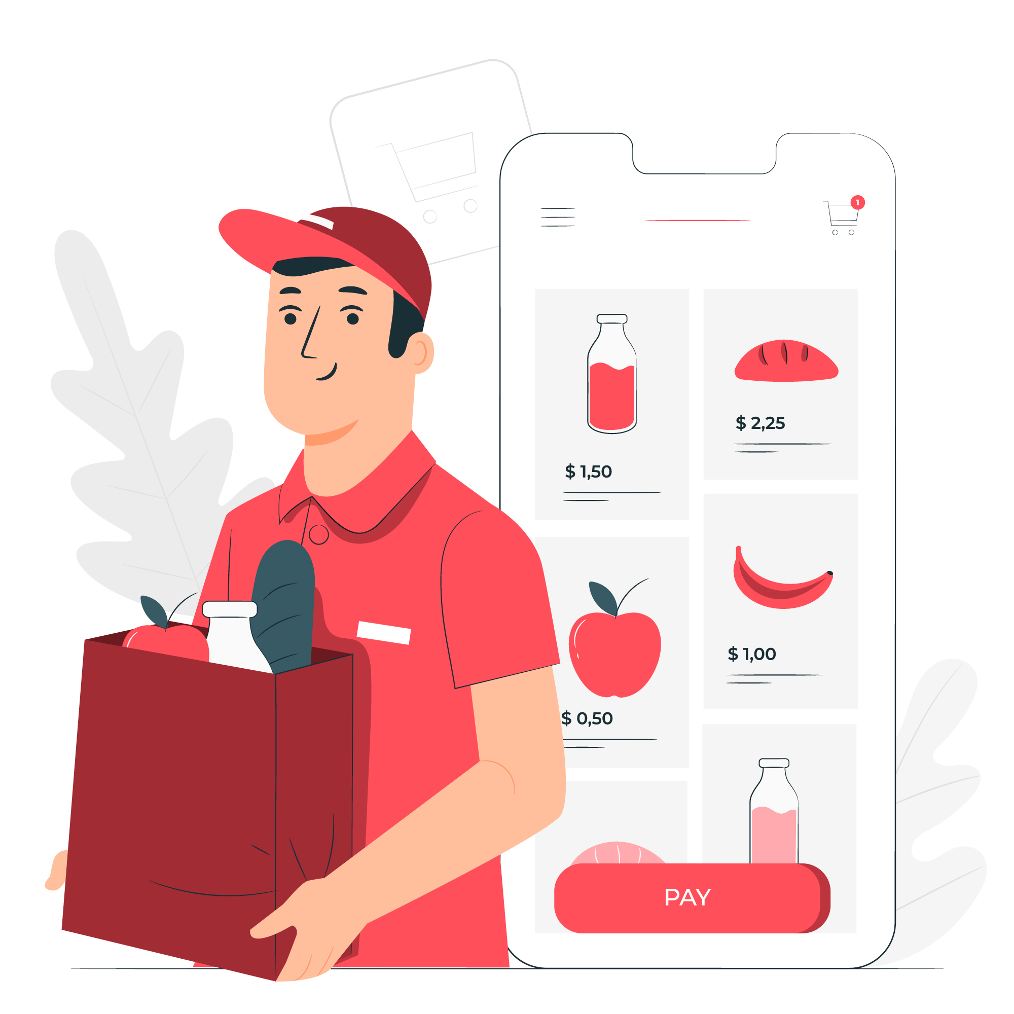illustration of boy delivering groceries from app order