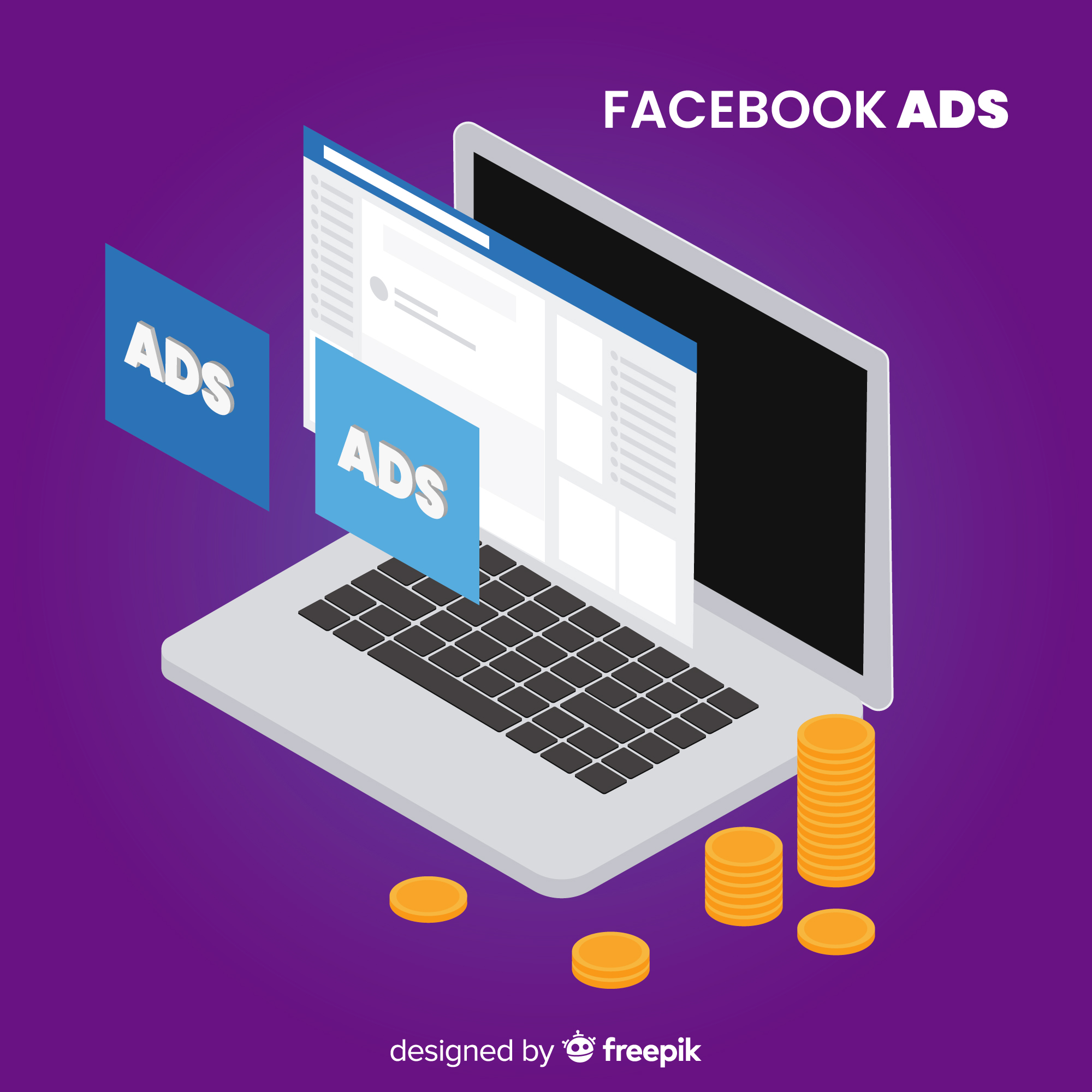 7 Quick Tips on How to Analyze Facebook Ads Laptop Showing Facebook Ads With Coins