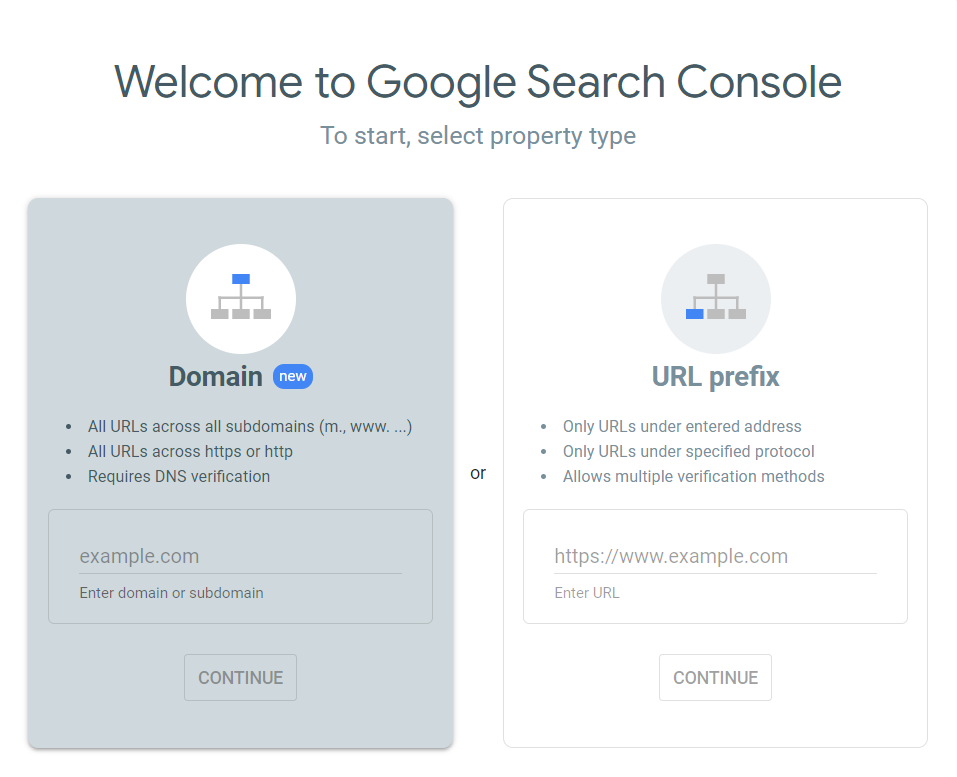 How to Improve SEO Using Google Search Console Search Console Select Property Type