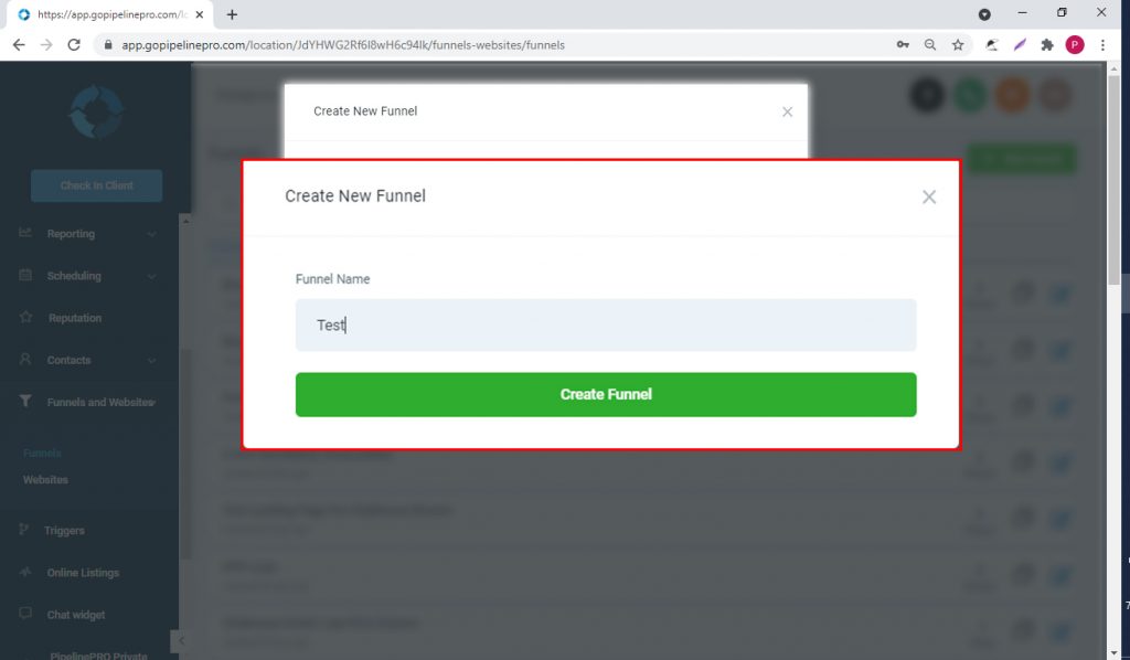 4. Next, Click Create Funnel