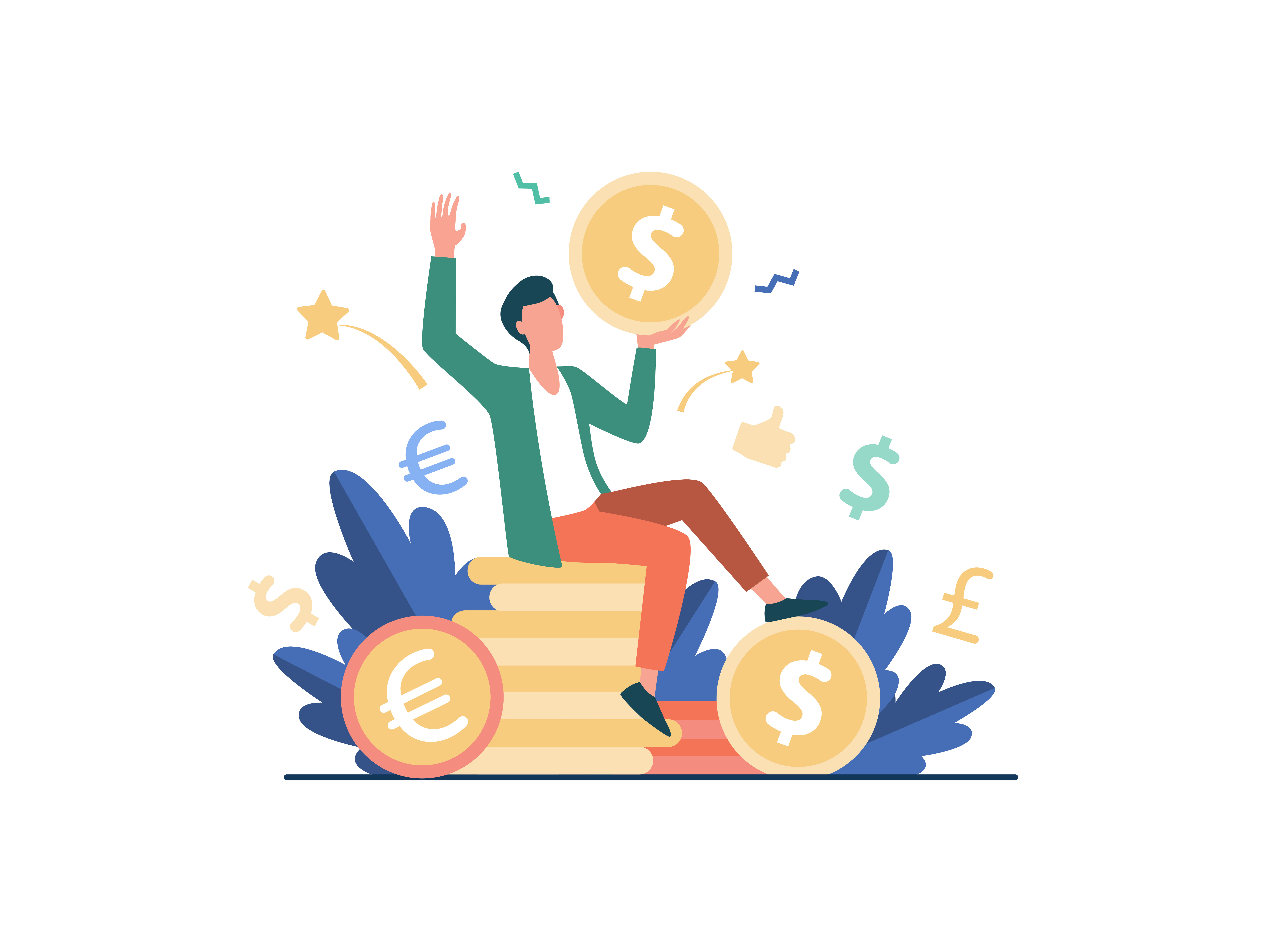 Happy Businessman Earning Money Flat Vector Illustration