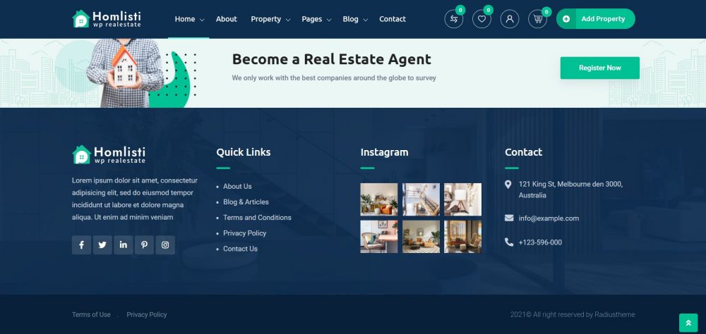 Design Real Estate Website Homlisti Business Information Footer