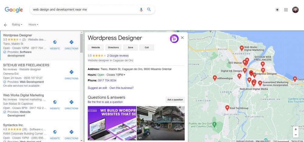Website Designers on Google Maps Result