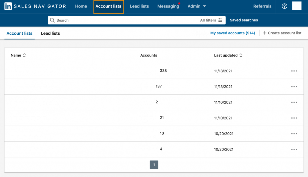 LinkedIn Sales Navigator Account Lists