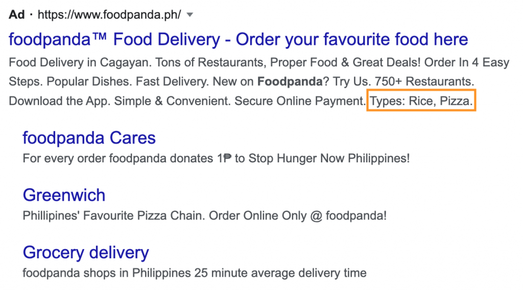 Google Ad Extension Structured Snippets
