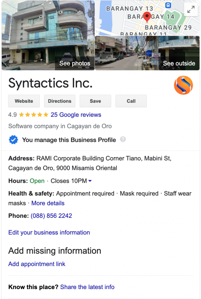 Google Places Dashboard Overview Business Information