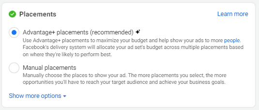 Placements are the places or platforms where you want your ads to show up for creating a successful Facebook ad campaign