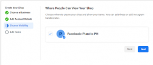 Select where to show the Facebook Shop