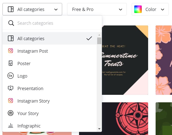 Create With Canva Search Result Filters
