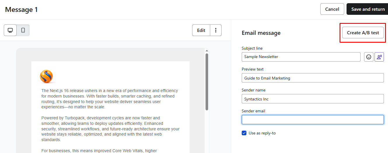 Step 10 Send Test Email