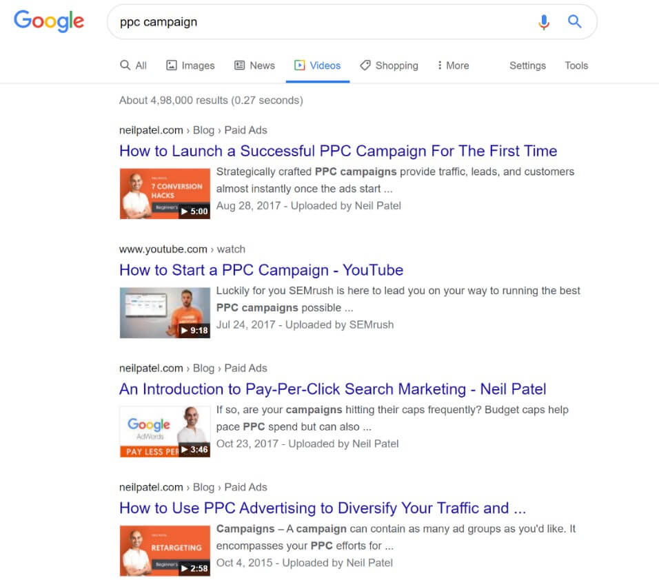 google seo rich snippets, Video Snippets video search results