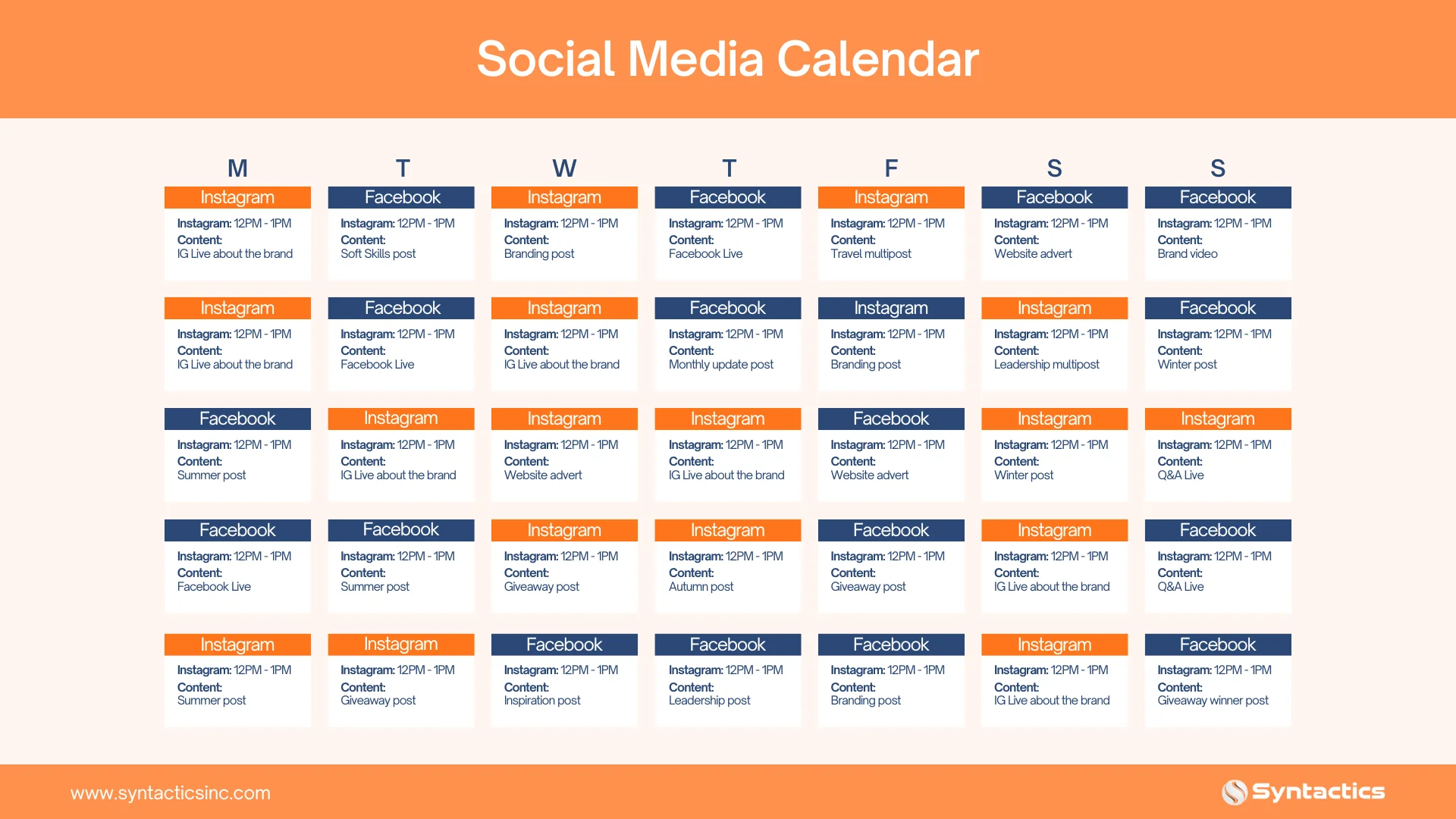 Social Media Calendar Sample