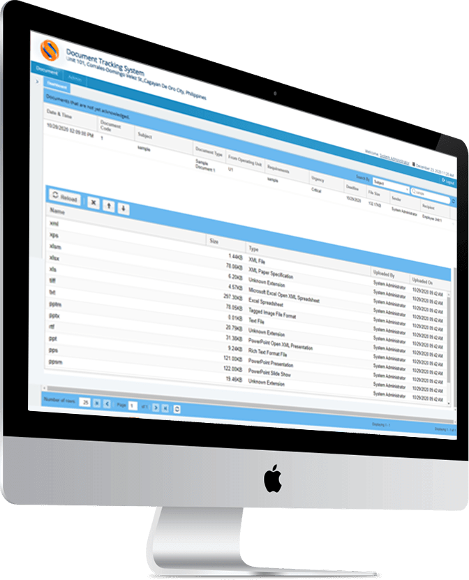 Docotrak Mac mockup with the document tracking system on it