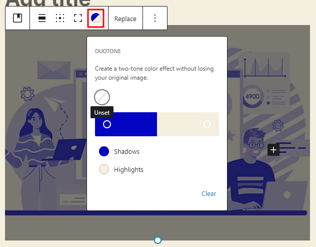 Apply Duotone Filter to the imave cover block