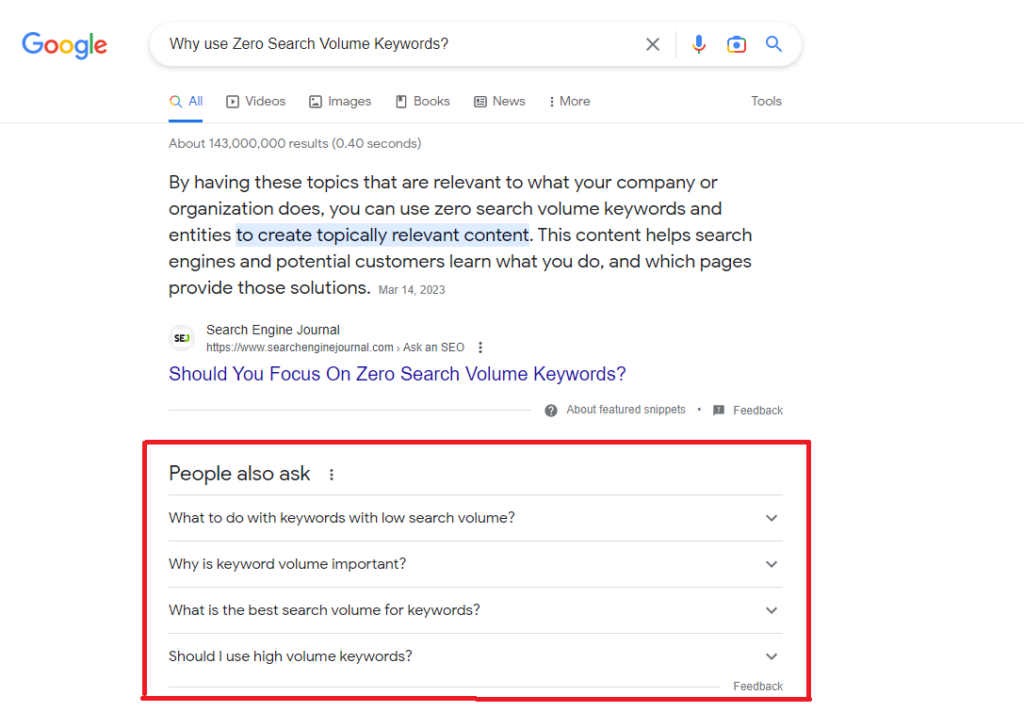 Advantage Of Using Zero Search Volume Keywords People Also Ask Section, for Zero Search Volume Keywords with little to no searches
