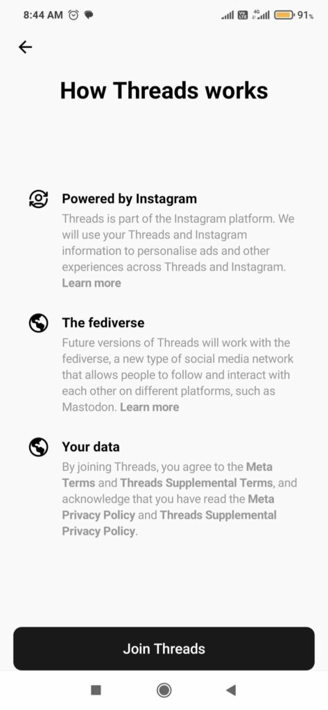 Threads conveniently has a section dedicated to how it works as an app