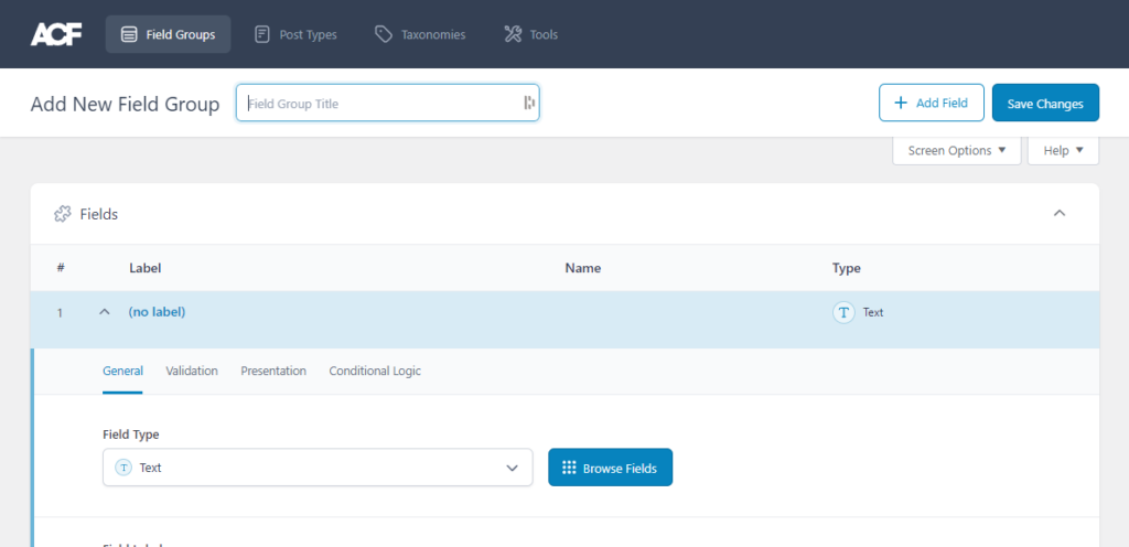 ACF Plugin Interface Add New Field Group