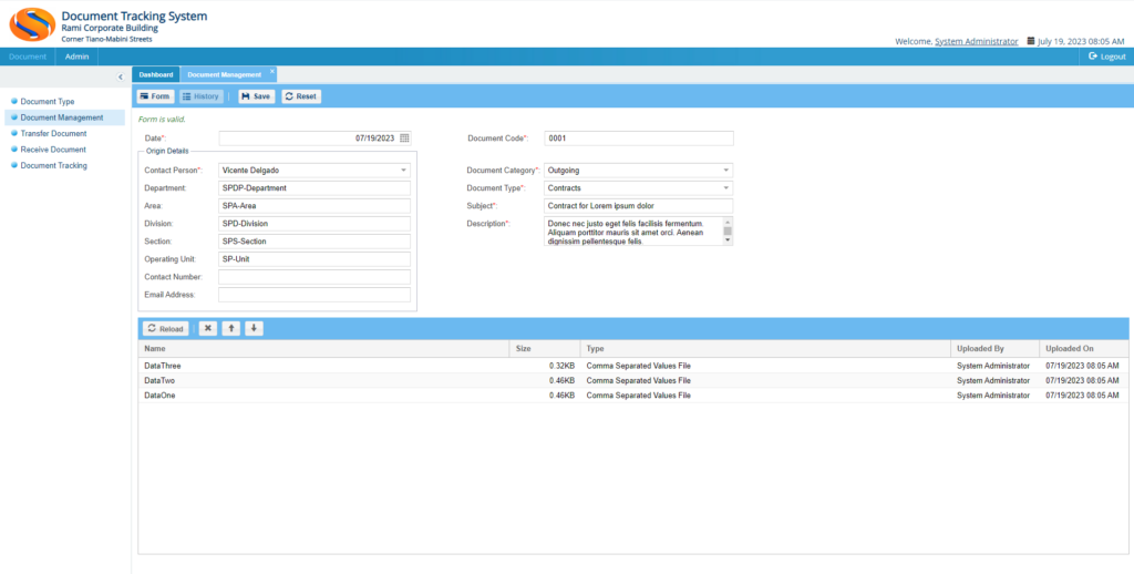 Document Management Screenshot of Docotrak