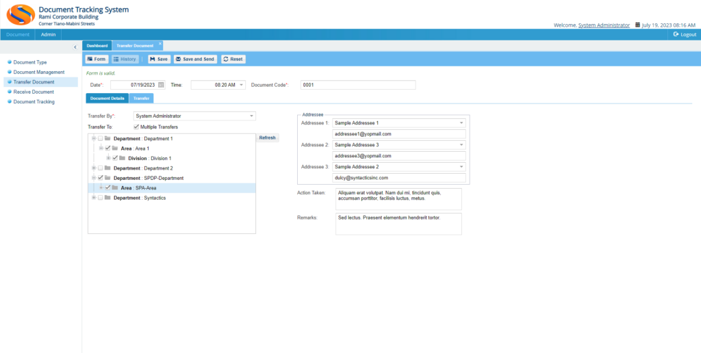 Screenshot for Transferring of documents