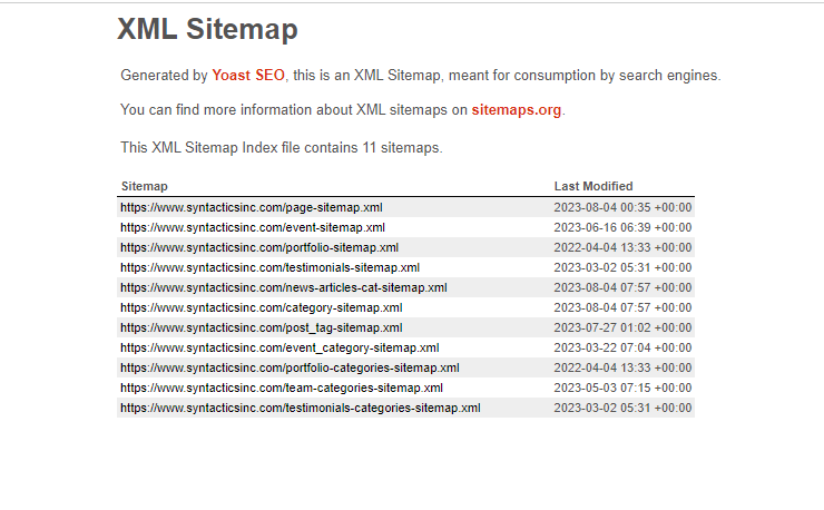 XML Sitemap sample