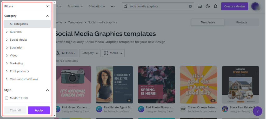 Social Media Templates Categories