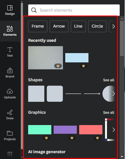 Canva Editor Sidebar Design Elements